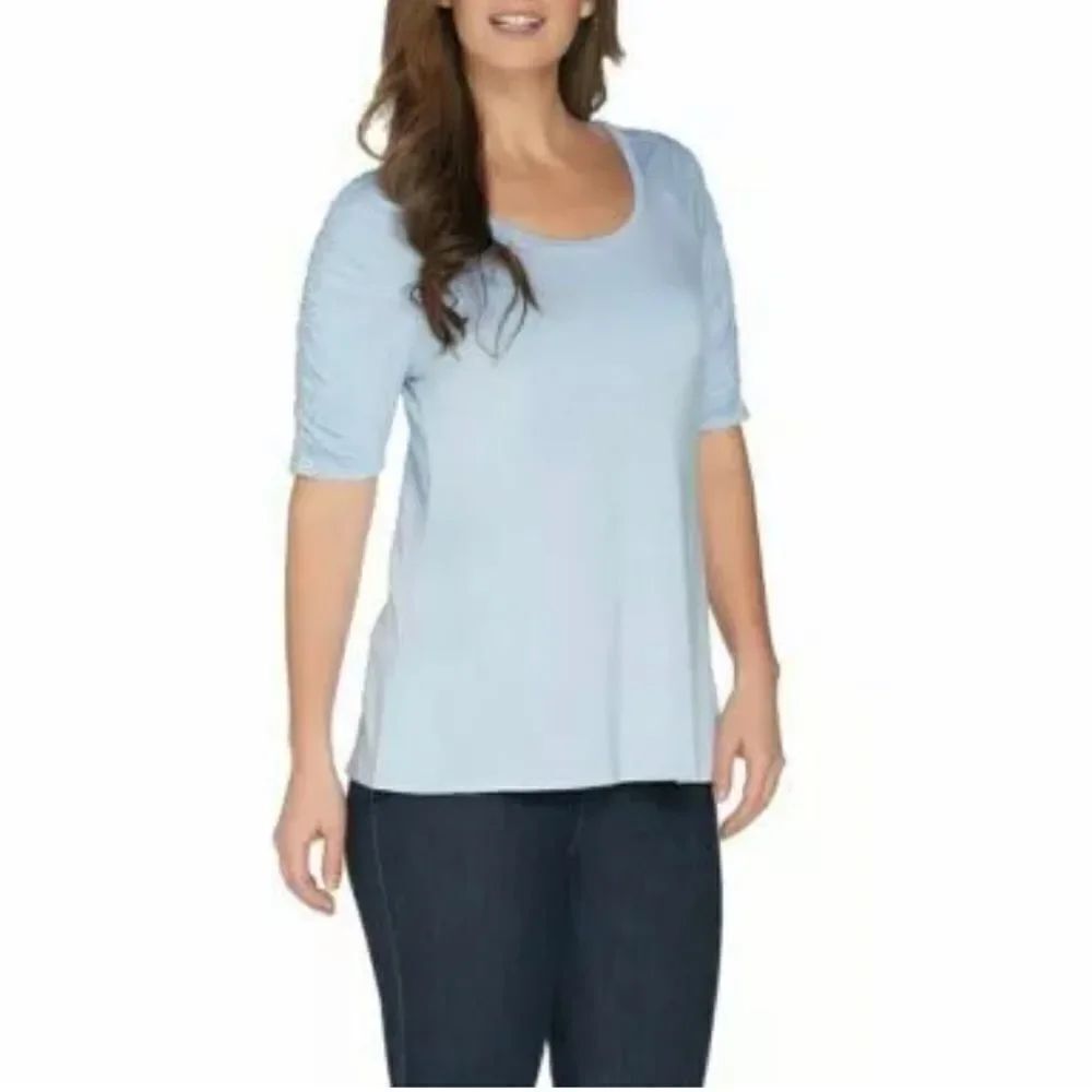 Halston Elbow Slv Ruching Details Scoop Neck Top